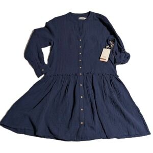 Carve Designs Blair Dress Womens XS Navy Button Front Long Sleeve NWT $98